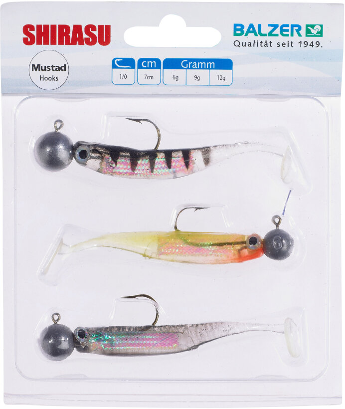 Balzer Shirasu SoftLures mit Jigheads - Holo Yoko Shad Set 7 cm