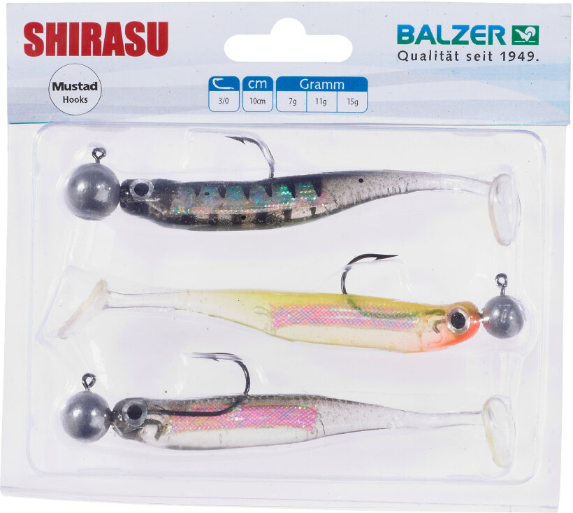 Balzer Shirasu SoftLures mit Jigheads - Holo Yoko Shad Set 10 cm