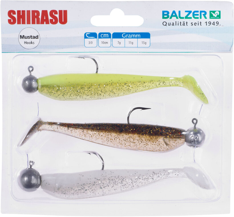 Balzer Shirasu SoftLures mit Jigheads - Waggle Shad Set