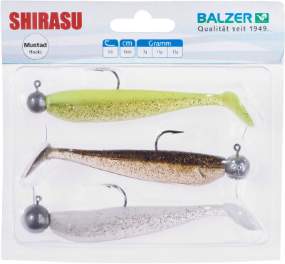 Balzer Shirasu SoftLures mit Jigheads - Waggle Shad Set