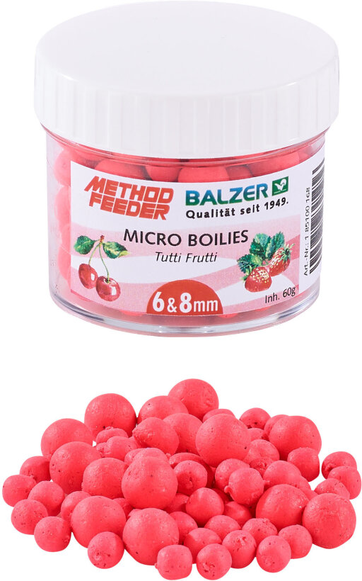 Balzer Method Feeder Micro Boilies 6 & 8 mm - Rot/Tutti Frutti
