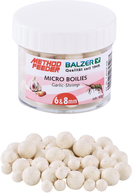 Balzer Method Feeder Micro Boilies 6 & 8 mm - Weiß/Knoblauch-Shrimp