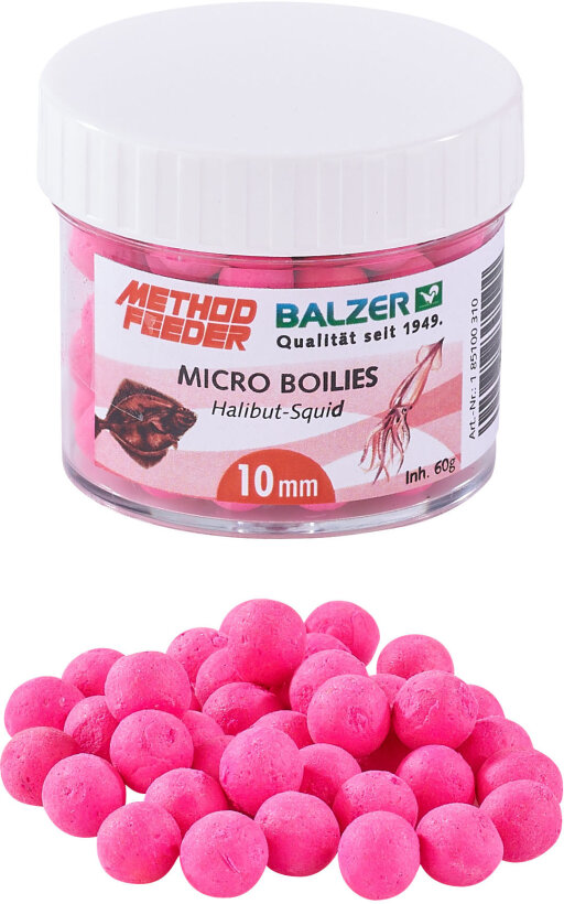 Balzer Method Feeder Micro Boilies 10 mm - Pink/Heilbutt-Tintenfisch