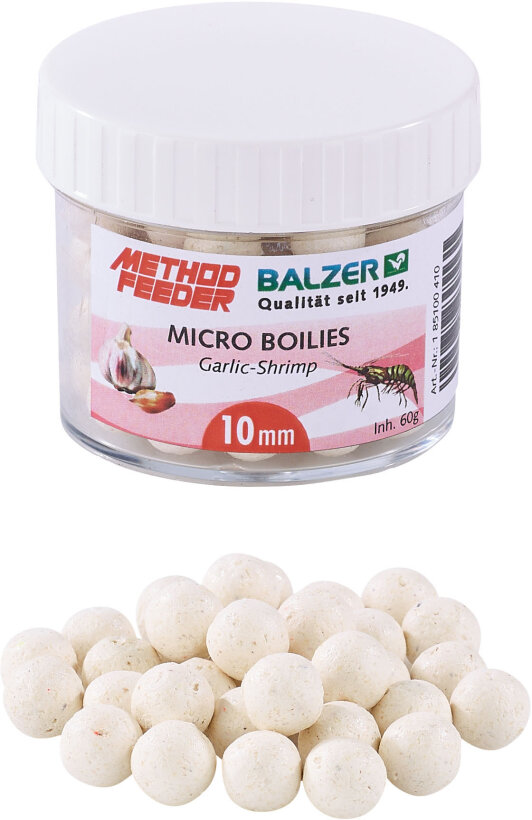 Balzer Method Feeder Micro Boilies 10 mm - Weiß/Knoblauch-Shrimp