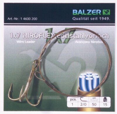 Balzer 1x7 Niroflex Edelstahlvorfach mit Drilling