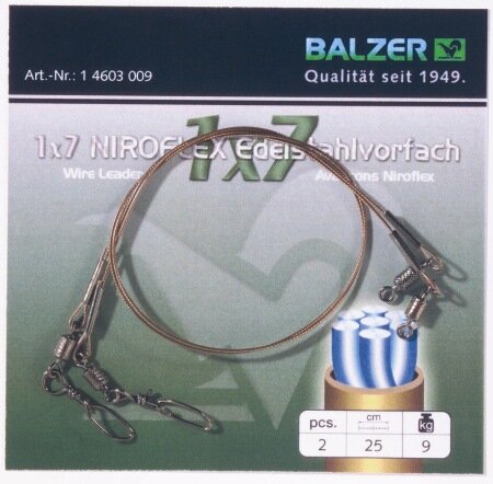 Balzer 1x7 Niroflex Edelstahlvorfach mit Karabiner und Wirbel