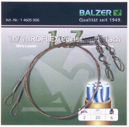 Balzer 1x7 Niroflex Edelstahlvorfach mit Wirbel und Schlaufe