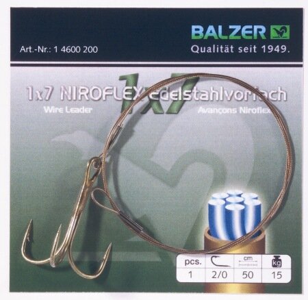 Balzer 1x7 Niroflex Edelstahlvorfach mit Drilling 2/0