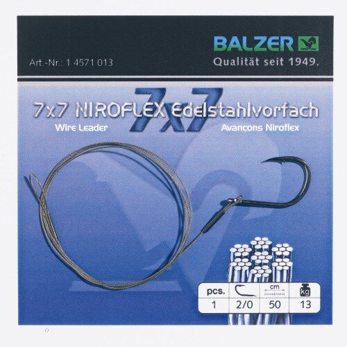 Balzer 7x7 Niroflex-Edelstahlvorfach, Einzelhaken und Schlaufe 1/0